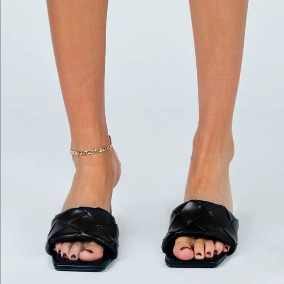 Princess Polly by Midnight Girls Club THE BISOU WOVEN SQUARE TOE HEELS BLACK - Picture 4 of 11